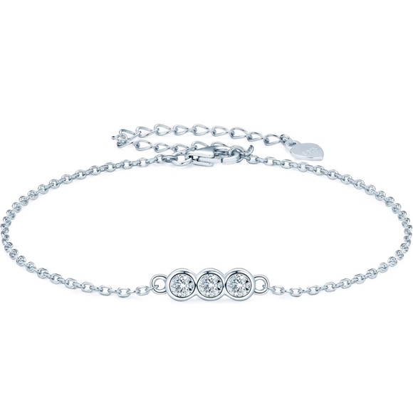 3 Stone Carat Diamond Moissanite Solitaire Dainty Chain Adjustable Bolo Bracelet - Picture 3 of 10